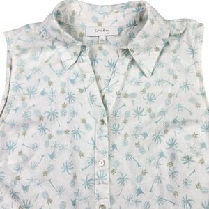 Coral Bay Button Up Linen Blend Women L White Pineapple Sleeveless Tropical